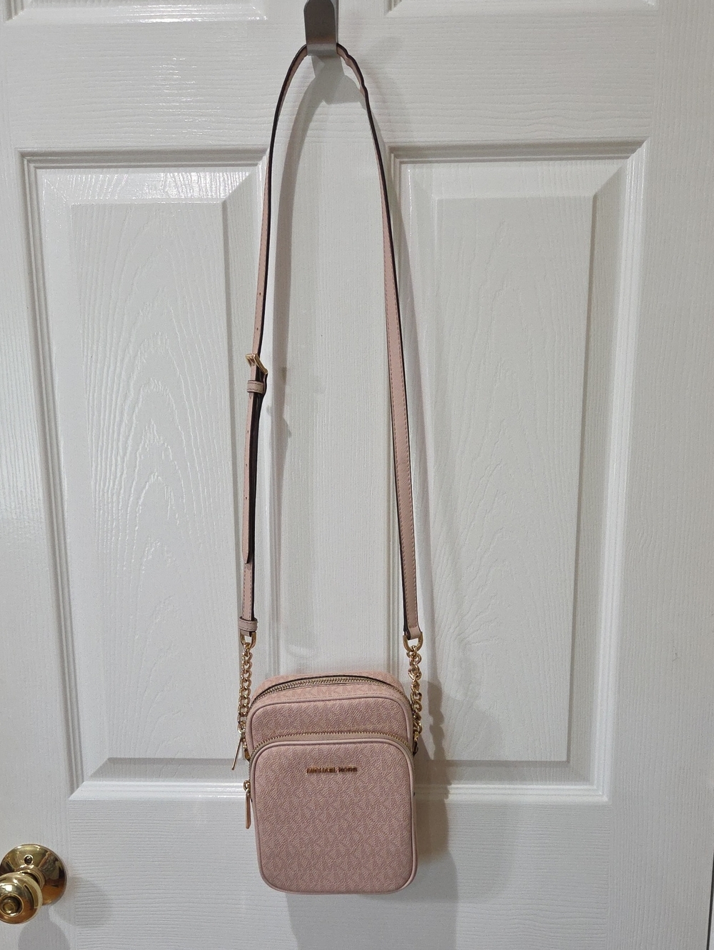 Michael Kors Light Pink Crossbody Camera Bag with Gold Hardware